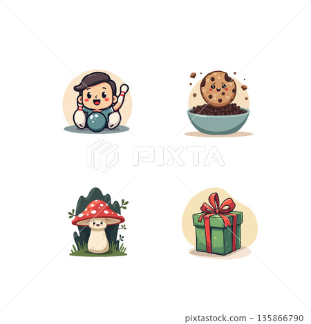 Collection of adorable cartoon illustrations featuring a girl with a dog, autism awareness, coffee cups, and a nasal spray. Collection of adorable cartoon illustrations featuring a girl with a dog, autism awareness, coffee cups, and a nasal spray. 135866790