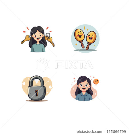 Collection of cartoon illustrations featuring diverse themes: rainy weather, office work, a man with his pet parrot, and cooking. Collection of cartoon illustrations featuring diverse themes: rainy weather, office work, a man with his pet parrot, and cooking. 135866799