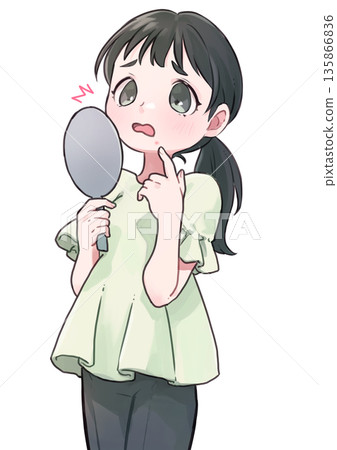 Deformed illustration of a woman suffering from rough skin_acne 135866836