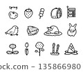 Spring plants and animals line drawing icon set 135866980