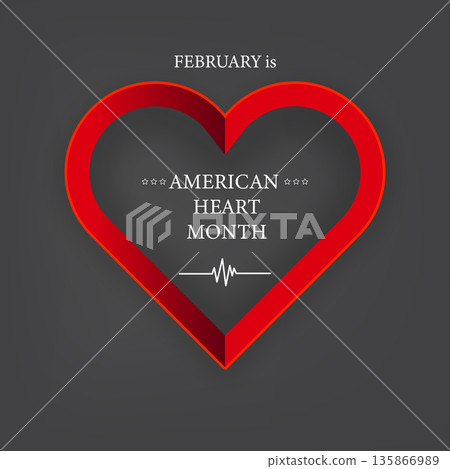 February is American Heart Month awareness square banner with red heart symbol and pulse line on dark grey background, professional medical healthcare vector design. Heart month with paper heart February is American Heart Month awareness square banner with red heart symbol and pulse line on dark grey background, professional medical healthcare vector design. Heart month with paper heart 135866989