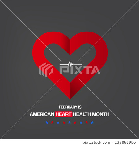 February is American Heart Month awareness square banner with red heart symbol and pulse line on dark grey background, professional medical healthcare vector design. Heart month with paper heart February is American Heart Month awareness square banner with red heart symbol and pulse line on dark grey background, professional medical healthcare vector design. Heart month with paper heart 135866990