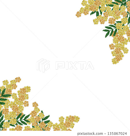 [Mimosa frame] Hand embroidery illustration material 135867024
