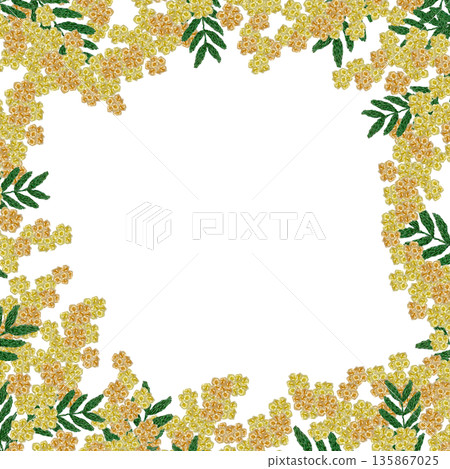 [Mimosa frame] Hand embroidery illustration material 135867025