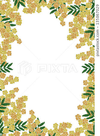 [Mimosa frame] Hand embroidery illustration material 135867029
