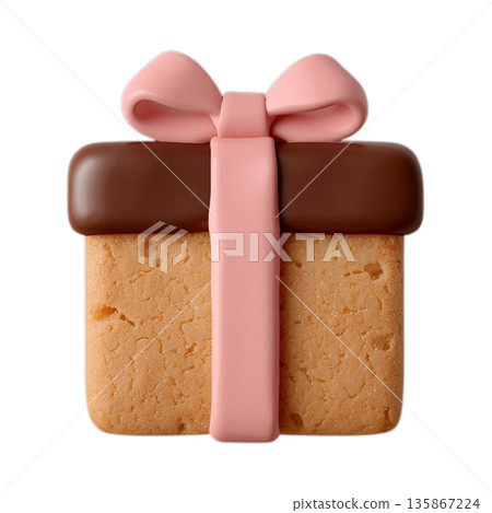 情人節禮物造型糖霜餅乾 | 逼真的甜點插畫，扁平粉紅色 x 巧克力 135867224