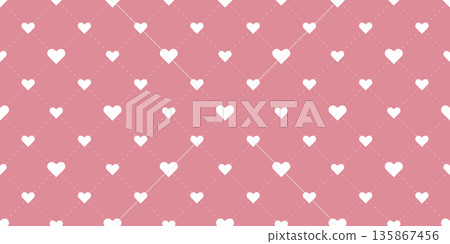 Cute pink background with grid and hearts 135867456