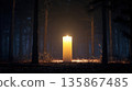 Glowing Candle In A Dark Forest Creates A Surreal Night Scene Of Warm Light 135867485