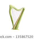 Green wooden harp,iconic national symbol of Ireland and Saint Patricks Day.Illustration in rich watercolor with detailed Celtic charm for Irish heritage designs,holiday themes,cultural celebrations 135867520
