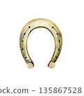 Golden horseshoe,classic symbol of luck,happiness,prosperity.Watercolor illustration with metallic sheen for folk art,celebratory designs,traditional festive branding,wedding party 135867528