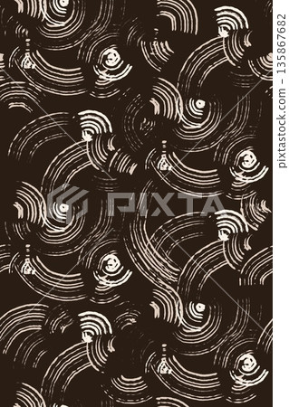 Abstract brush strokes seamless pattern. Beige curved lines against dark brown background 135867682