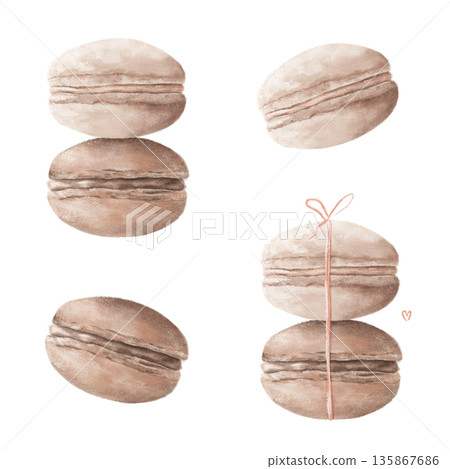 Hand drawn Macaroons. Delicious french desserts. Macaroons oil pastel drawing Hand drawn Macaroons. Delicious french desserts. Macaroons oil pastel drawing 135867686