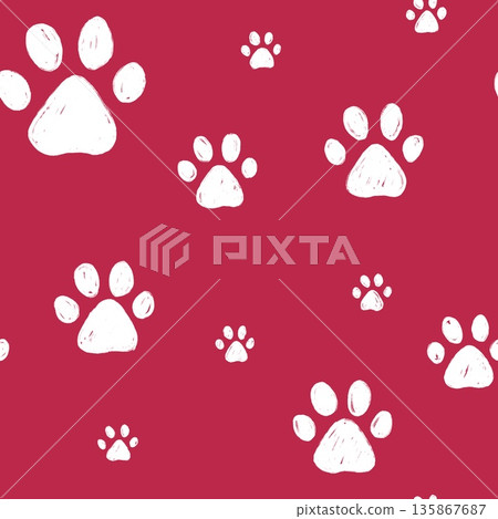 Dog's paws seamless pattern. Cat paws hand drawn pattern. 135867687