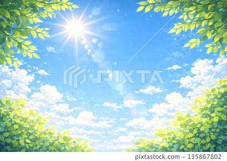 藍天、翠綠、陽光、光芒、動漫風格 135867802