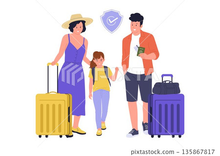 Safe Family Vacation and Secure Holiday Travel Protection Illustration Safe Family Vacation and Secure Holiday Travel Protection Illustration 135867817