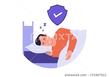 Person Sleeping Soundly with Protective Shield Shadow for Insurance Peace of Mind Illustration 135867822