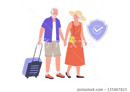 Senior Travel Insurance and Elderly Global Trip Protection Illustration 135867823