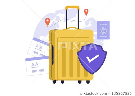Global Travel Insurance and Luggage Protection for International Vacation Illustration Global Travel Insurance and Luggage Protection for International Vacation Illustration 135867825