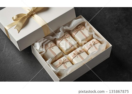 白色金色糖霜餅乾禮盒裝 | 適用於百貨公司和電子商務 135867875