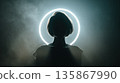 Silhouette Portrait With Neon Halo Ring Backlit Circle Creating Dramatic Studio Mood 135867990