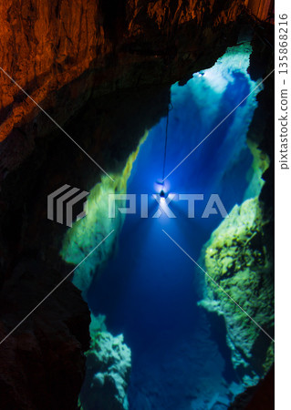 Iwaizumi Town, Iwate Prefecture, Japan's Three Greatest Limestone Caves, Ryusendo Cave, Second Underground Lake Iwaizumi Town, Iwate Prefecture, Japan's Three Greatest Limestone Caves, Ryusendo Cave, Second Underground Lake 135868216