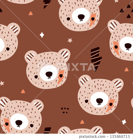 Seamless childish pattern with cute rock bears. Kids cute texture for fabric, textile. Vector illustration 135868713