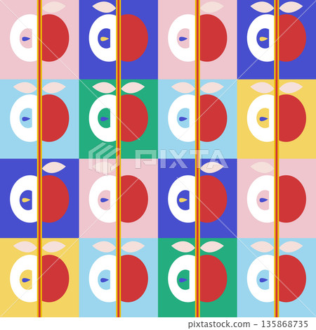 Seamless geometric pattern with abstract apples. Vector background texture. 135868735