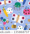 Childish seamless pattern with cute insects, bee, ladybug caterpillar,butterfly, spider.Creative kids vector texture 135868737