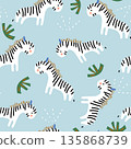 Seamless cartoon zebra pattern. Childish background vector texture 135868739