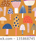 Abstract seamless pattern with mushrooms. Creative vector forest background for fabric, textile. 135868745