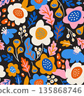 Seamless botanical texture with abstract flowers . Creative bold floral vector background. 135868746