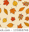 Seamless pattern with leaves. Creative orange brown autumn texture for fabric, wrapping, textile, wallpaper, apparel. Vector illustration. 135868748