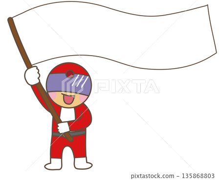 一位手持白色旗幟的紅色英雄人物 | 用於宣傳和公告的插圖素材 135868803