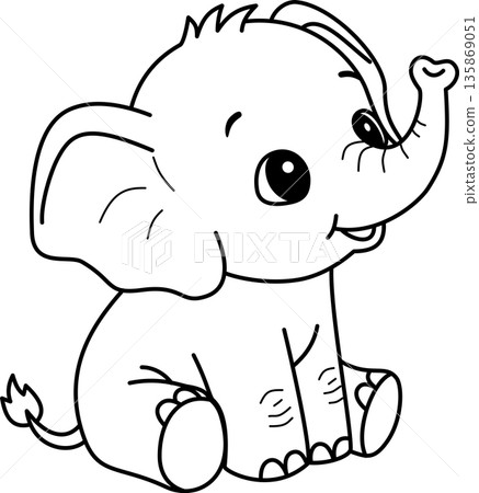 Cute Baby Elephant Outline Cartoon Cute Baby Elephant Outline Cartoon 135869051