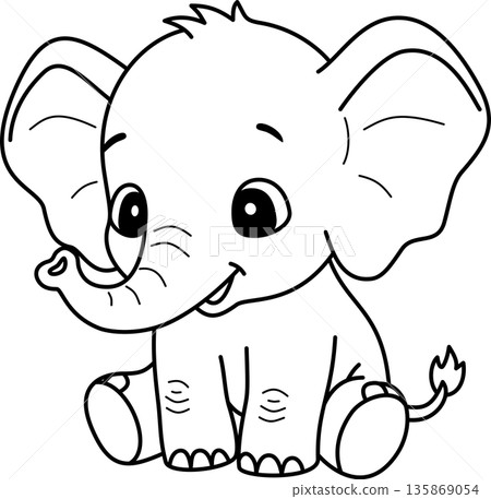 Cute Baby Elephant Outline Cartoon 135869054