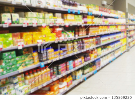 Supermarket market colorful display shelves candy section Supermarket market colorful display shelves candy section 135869220