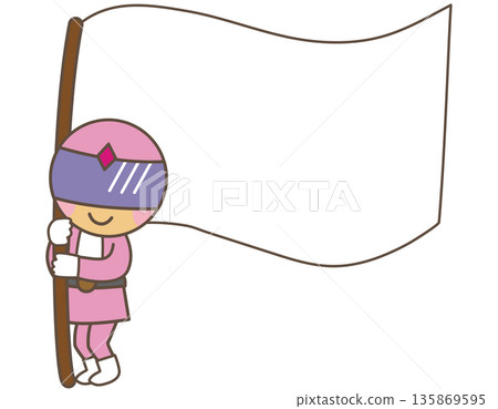 Pink hero character holding a white banner | Easy announcement material 135869595