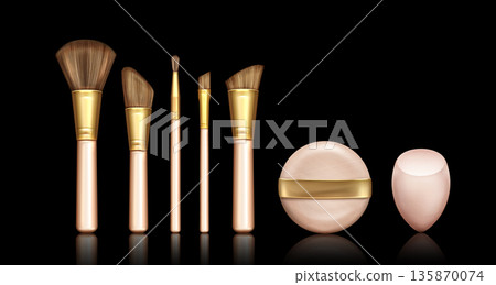 Makeup brush and sponge set isolated on black 135870074