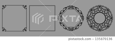 Set of decorative frames Elegant vector element for design in Eastern style, place for text. Floral black and gray borders. Lace illustration for invitations and greeting cards 135870136