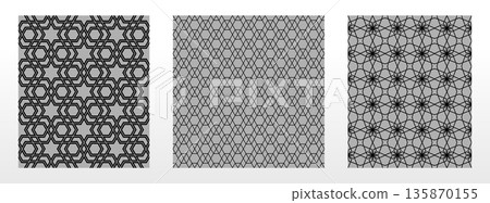 Geometric set of seamless black and gray patterns. Simple vector graphics 135870155