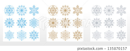 Snowflakes vector icon collection. Graphic modern colored ornament Snowflakes vector icon collection. Graphic modern colored ornament 135870157