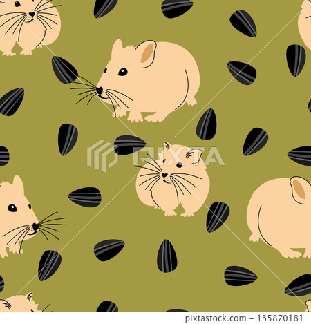 Vector seamless pattern with hamsters and sunflower seeds 135870181