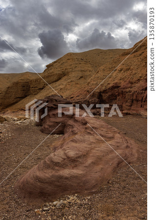 Beautiful natural rocky landscape of the red canyon in Eilat, israel Beautiful natural rocky landscape of the red canyon in Eilat, israel 135870193