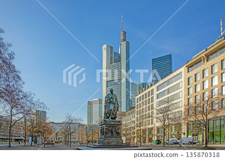 Goethe monument with Frankfurt skyline Goethe monument with Frankfurt skyline 135870318