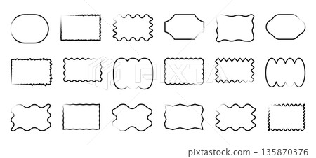 Set of monochrome black wavy speech bubbles. Mixed chat contours and message forms for comic panels, dialogue Set of monochrome black wavy speech bubbles. Mixed chat contours and message forms for comic panels, dialogue 135870376