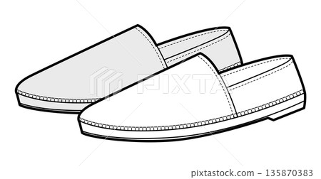 Espadrille flat shoe women sketch pair. Stitch detail canvas footwear for summer casual outfit relaxed walk. Technical Espadrille flat shoe women sketch pair. Stitch detail canvas footwear for summer casual outfit relaxed walk. Technical 135870383