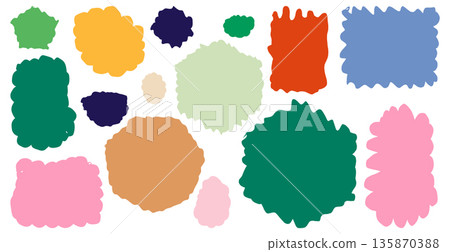 Set of wavy organic shapes. Soft pastel peaks and scalloped cones for playful badges, collage accents and geometric 135870388