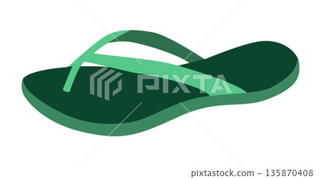 Green flip flop sandal shoe women flat. Classic thong beach footwear for sea sand surf trip. Technical fashion 135870408