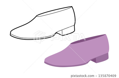 Purple flat shoe boot women color plus line set. Minimal low heel boot for fashion guide chart and branding project.  135870409