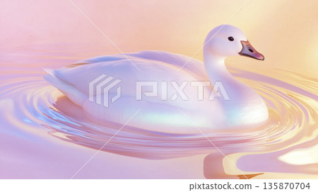 Minimalist composition of Canadian geese reflected on riparian sunset waves, clean background 135870704